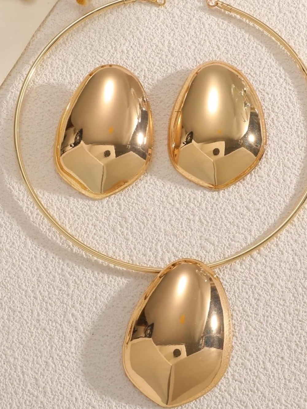 Luxury Gold Statement Necklace & Earrings Set | Sculptural Minimalist Jewelry